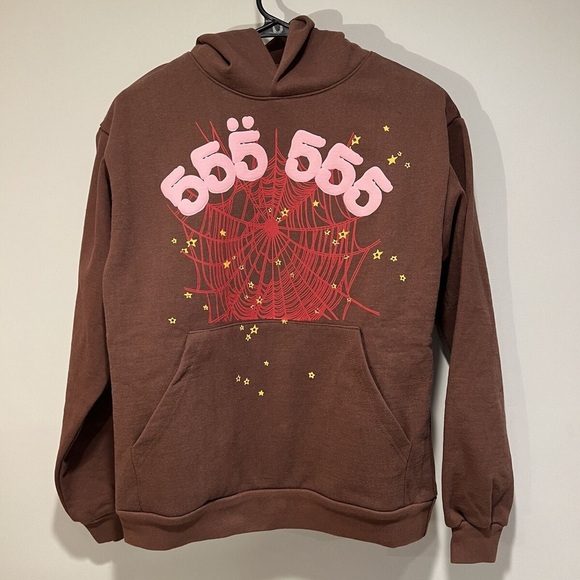 Sp5der Angel Number Hoodie Brown